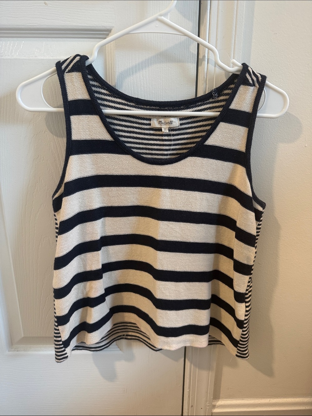 Madewell Navy and White Striped Sleeveless Knit Tank